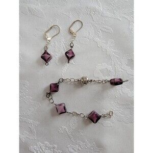 Purple and silver bracelet and earring set